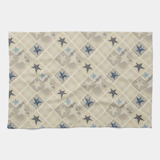 Beige patchwork theedoek (Horizontaal)