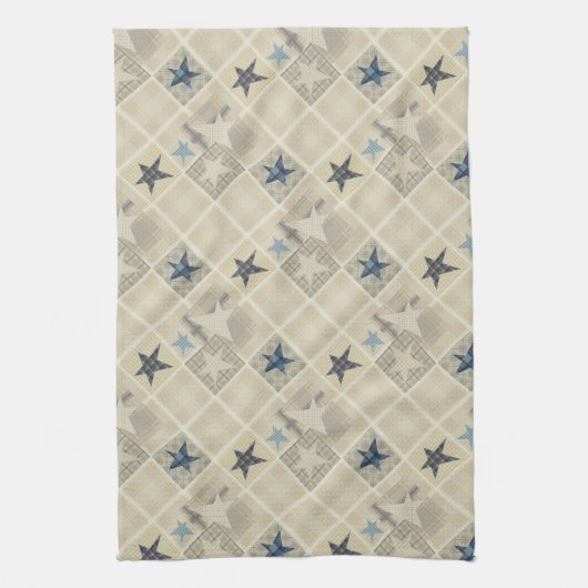 Beige patchwork theedoek (Verticaal)