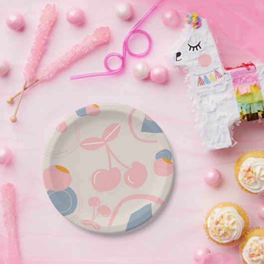 BEIGE PATTERN CHERRY PAPIEREN BORDJE (Feest)