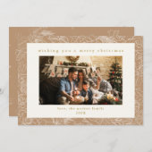 Beige Pattern Custom Foto Kerstvakantie Kaart (Voorkant / Achterkant)