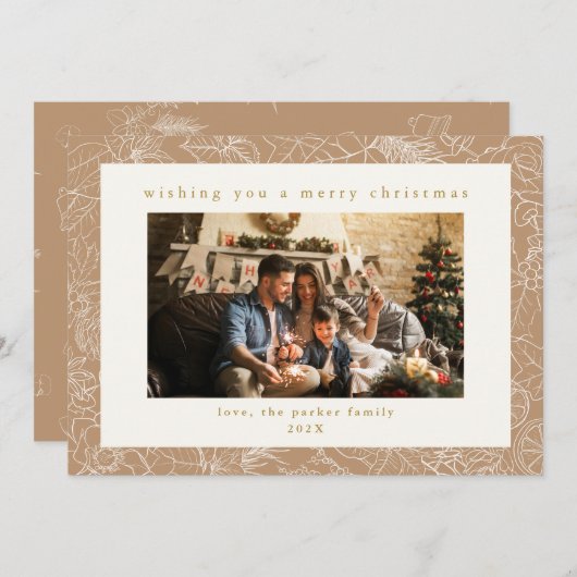 Beige Pattern Custom Foto Kerstvakantie Kaart (Voorkant / Achterkant)