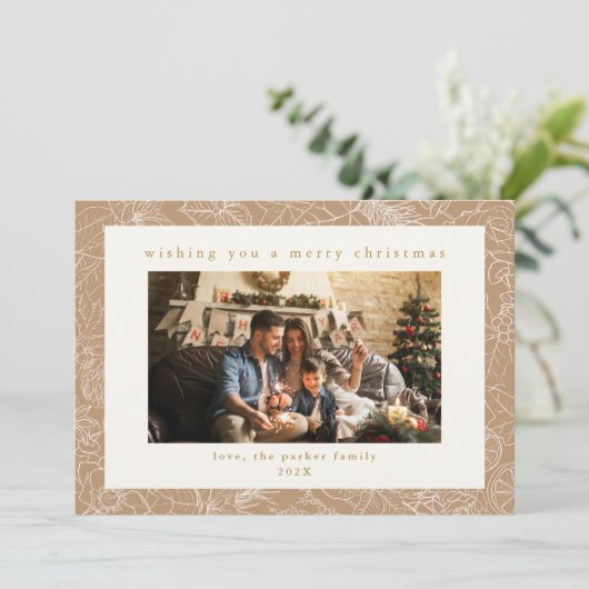 Beige Pattern Custom Foto Kerstvakantie Kaart (Staand voorkant)