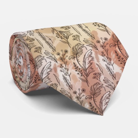 Beige Peach Botanical Sketch  Stropdas (Opgerold)