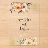 Beige Peach Dreamy Waterverf Bloemen bruiloft Acryl Uitnodigingen (Voorkant)