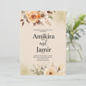 Beige Peach Dreamy Waterverf Bloemen bruiloft Kaart (Staand voorkant)