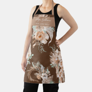 Beige Peach Mint Tropische Boeketten op Bruin Schort