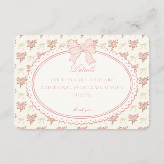 Beige Peach Vintage Fancy Floral Details Card Informatiekaartje (Voorkant)