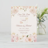Beige & Peach Wedding Uitnodiging (Staand voorkant)