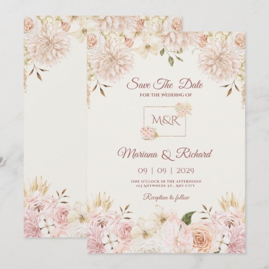 Beige & Peach Wedding Uitnodiging (Voorkant / Achterkant)