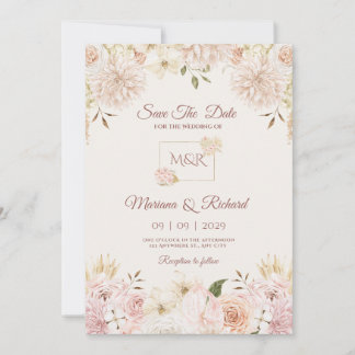 Beige & Peach Wedding Uitnodiging