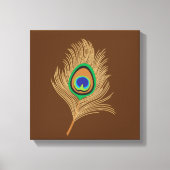 Beige peacock Feather op Chocolate Brown Canvas Afdruk (Voorkant)