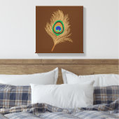 Beige peacock Feather op Chocolate Brown Canvas Afdruk (Insitu (Slaapkamer))