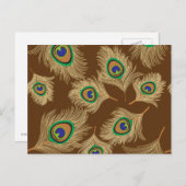 Beige Peacock Feathers op Chocolate Brown Briefkaart (Voorkant / Achterkant)