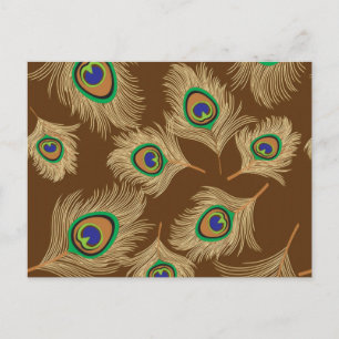 Beige Peacock Feathers op Chocolate Brown Briefkaart