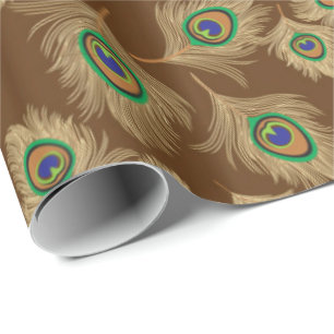 Beige Peacock Feathers op Chocolate Brown Cadeaupapier