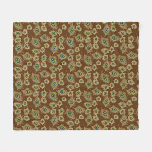 Beige Peacock Feathers op Chocolate Brown Fleece Deken (Voorkant (Horizontaal))