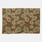 Beige Peacock Feathers op Chocolate Brown Theedoek (Horizontaal)