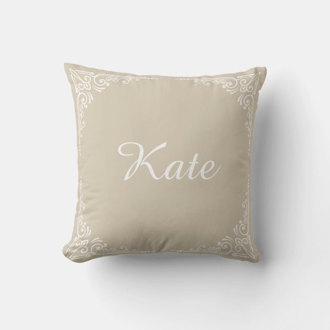 Beige Personalized Modern Elegant Typography Name  Kussen (Voorkant)