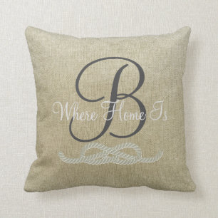 Beige Personalized Nautical Family Sierkussen