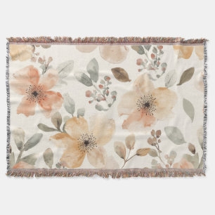 Beige Perzik Bloemenschildering in Waterverf Botan Deken
