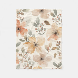 Beige Perzik Bloemenschildering Waterverf Botanisc Fleece Deken