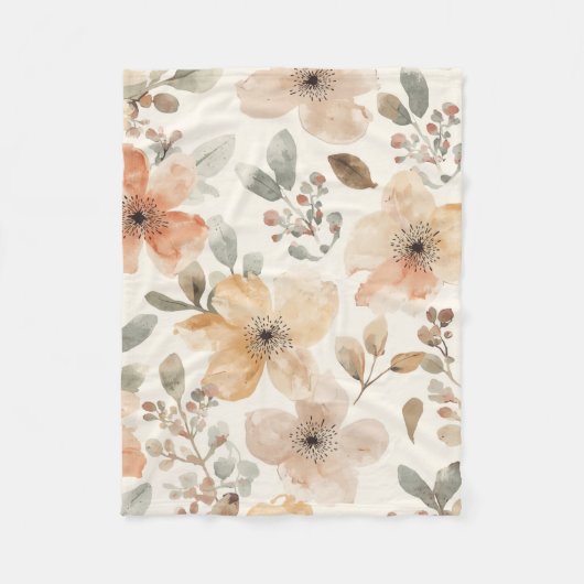 Beige Perzik Bloemenschildering Waterverf Botanisc Fleece Deken (Voorkant)