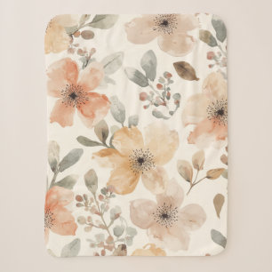 Beige Perzik Bloemenschildering Waterverf Botanisc Sherpa Deken