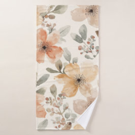 Beige Perzik Bloemige Waterverf Botanische Patroon Badhanddoek