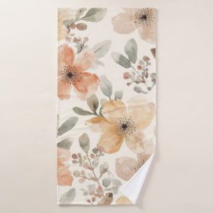 Beige Perzik Bloemige Waterverf Botanische Patroon Badhanddoek
