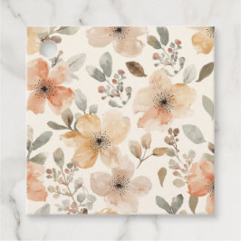 Beige Perzik Bloemige Waterverf Botanische Patroon Bedankjes Labels