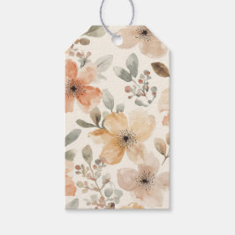 Beige Perzik Bloemige Waterverf Botanische Patroon Cadeaulabel