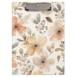 Beige Perzik Bloemige Waterverf Botanische Patroon Klembord