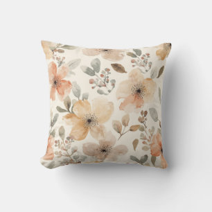 Beige Perzik Bloemige Waterverf Botanische Patroon Kussen