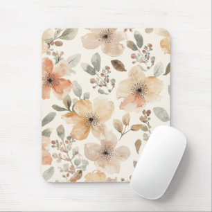 Beige Perzik Bloemige Waterverf Botanische Patroon Muismat