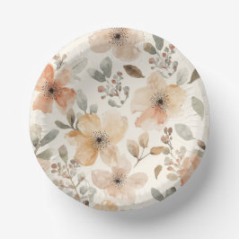 Beige Perzik Bloemige Waterverf Botanische Patroon Papieren Kommen