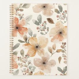 Beige Perzik Bloemige Waterverf Botanische Patroon Planner