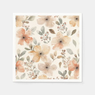 Beige Perzik Bloemige Waterverf Botanische Patroon Servet