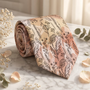 Beige Perzik Botanische Schets Stropdas