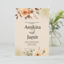 Beige Perzik Droomachtige Waterverf Bloem Bruiloft Kaart