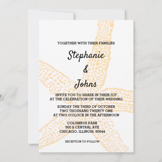 Beige Perzik Zeester Geel Sinaasappel Custom Weddi Kaart (Voorkant)