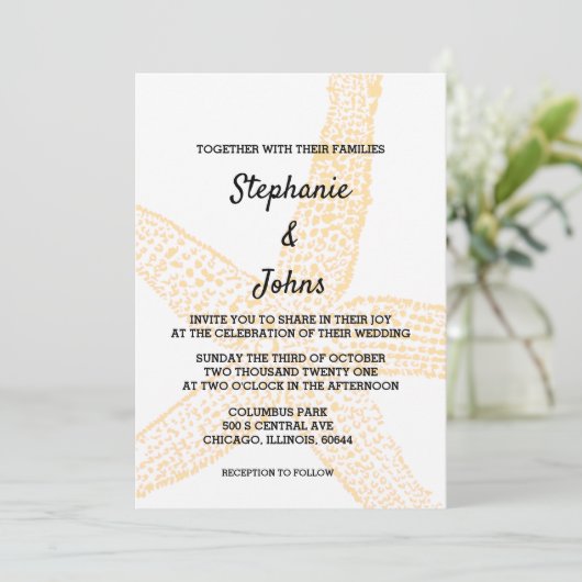 Beige Perzik Zeester Geel Sinaasappel Custom Weddi Kaart (Staand voorkant)