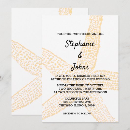 Beige Perzik Zeester Geel Sinaasappel Custom Weddi Kaart (Voorkant / Achterkant)