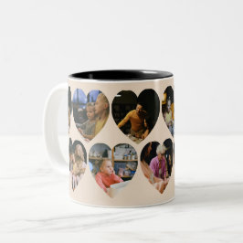 Beige Photo Collage Mug with Heart Frames Tweekleurige Koffiemok