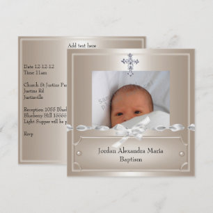 Beige Photo Lijst Jewel Cross Baptisme Kaart