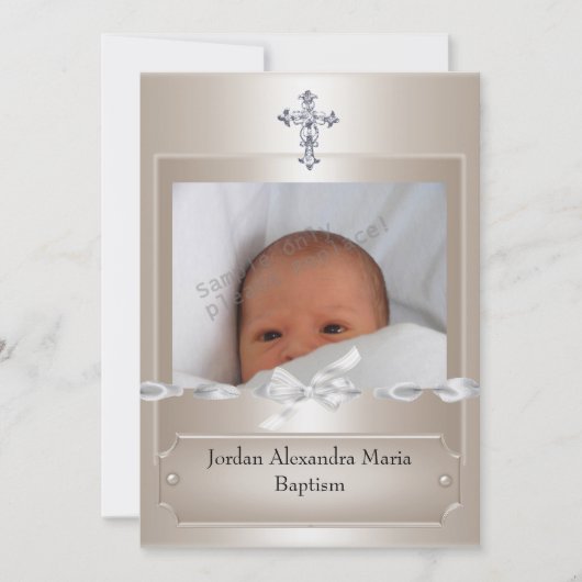 Beige Photo Lijst Jewel Cross Baptisme long Kaart (Voorkant)
