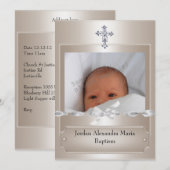 Beige Photo Lijst Jewel Cross Baptisme long Kaart (Voorkant / Achterkant)