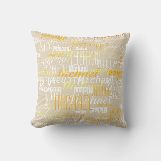 beige pillow with a pattern of names for kids kussen (Voorkant)