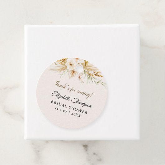Beige Pink Floral Pattern Bridal Shower Bedankjes Labels (In situ)