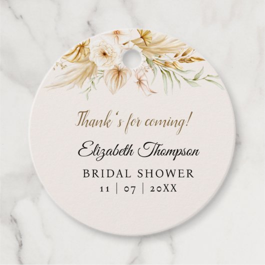 Beige Pink Floral Pattern Bridal Shower Bedankjes Labels (Voorkant)