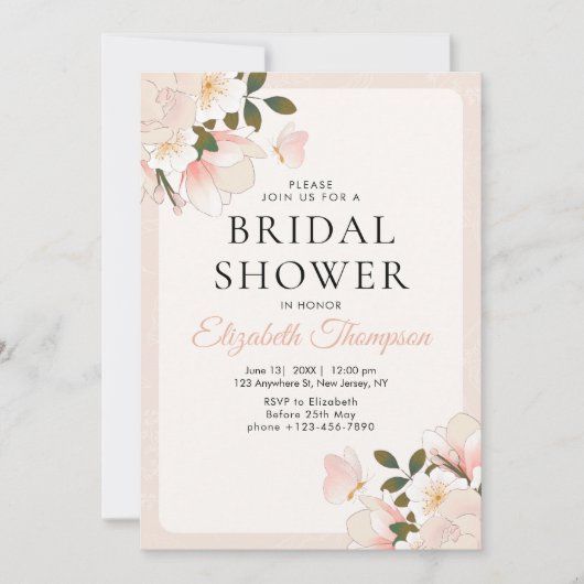 Beige Pink Floral Pattern Bridal Shower Kaart (Voorkant)